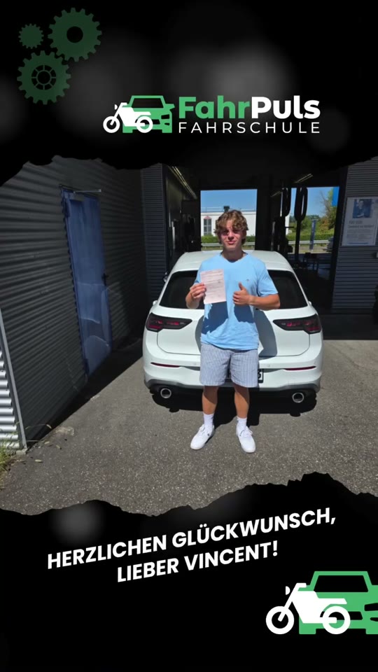 FahrPuls-Beitrag zur bestandenen Prüfung von Vincent.