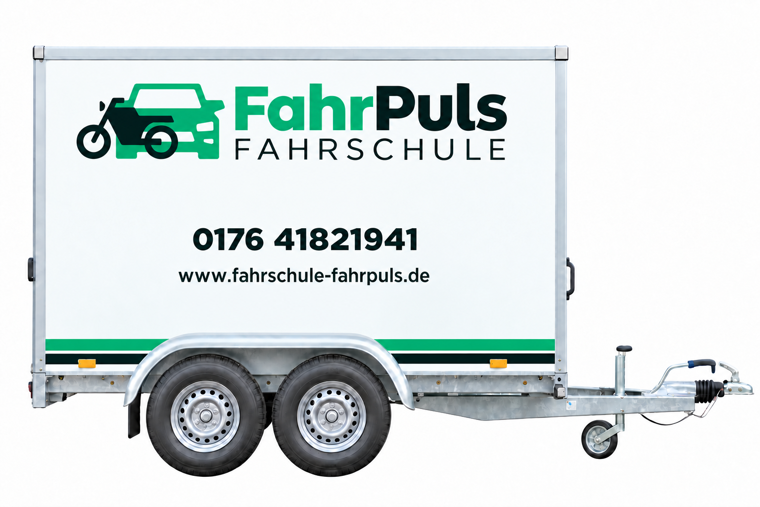 FahrPuls-Kofferanhänger mit zwei Achsen in Seitenansicht